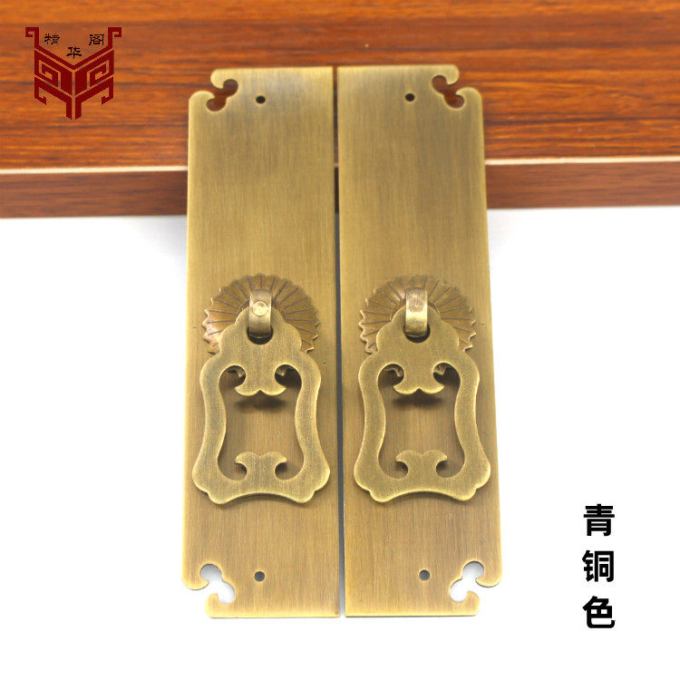 纯铜抽屉橱柜拉手古典仿古全铜拉手方形中式简约回纹古铜柜门(图1)