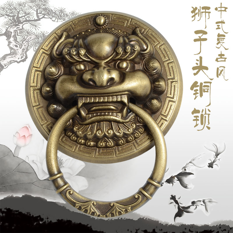 特价仿古中式门环铜拉手虎头古建装修寺庙门钹狮子头纯铜把手(图1)